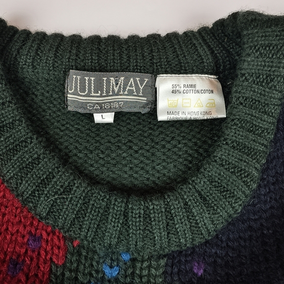 Julimay Vintage Argyle Sweater Dark Green Holiday Winter Pullover Made in Hk L - Picture 2 of 8